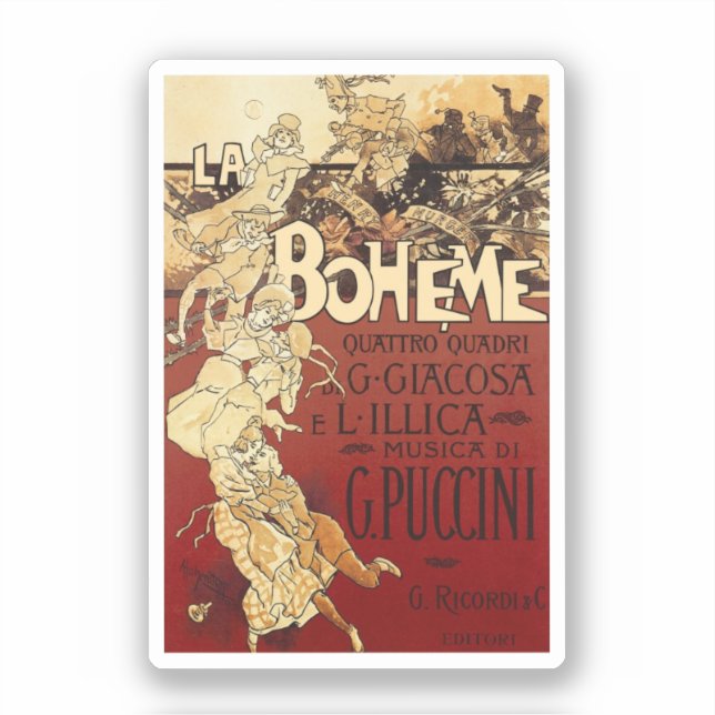 Pegatina La Bohème - poster vintage de 1896 (Anverso)