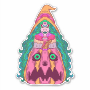 Pegatina La bruja y la calabaza