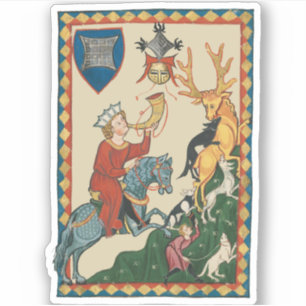 Pegatina La cacería de Stag, arte medieval del siglo XIV