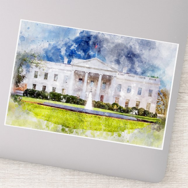 Pegatina La Casa Blanca en Washington DC Acuarela (The White House in Washington DC Watercolor. Sticker)