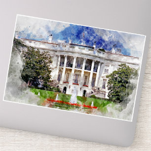 Pegatina La Casa Blanca en Washington DC en acuarela