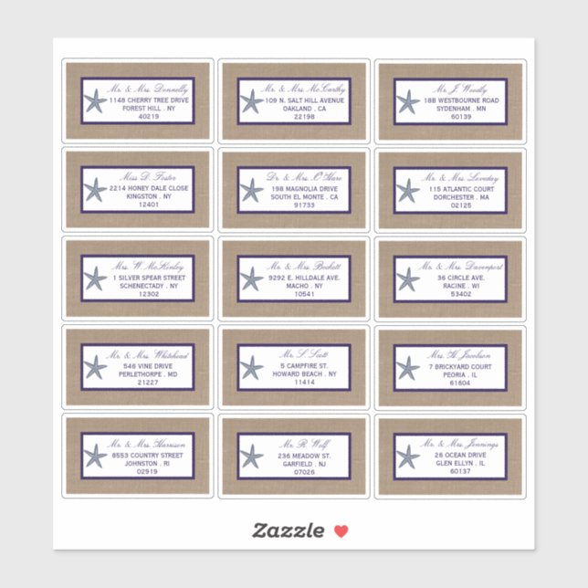 Pegatina La colección de bodas Starfish Burlap Beach de la  (Hoja)