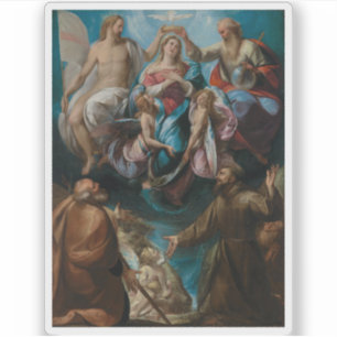 Pegatina La coronación de la Virgen con José y Francisco