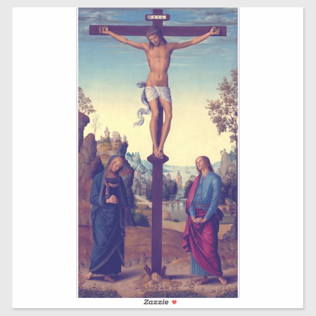 Pegatina La crucifixión con la Virgen de Pietro Perugino (Hoja)