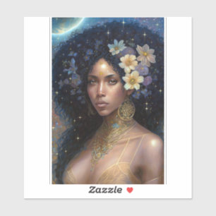 Pegatina La diosa negra afroamericana reina arte de fantasí