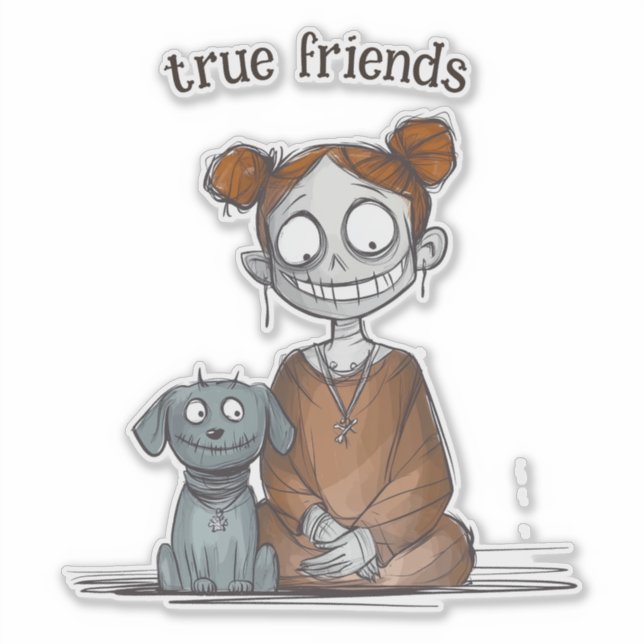 Pegatina La espeluznante Chica y su amiga del perro (Anverso)