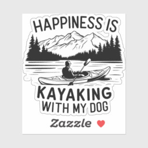 Pegatina La felicidad es un kayak con mi perro camping al a