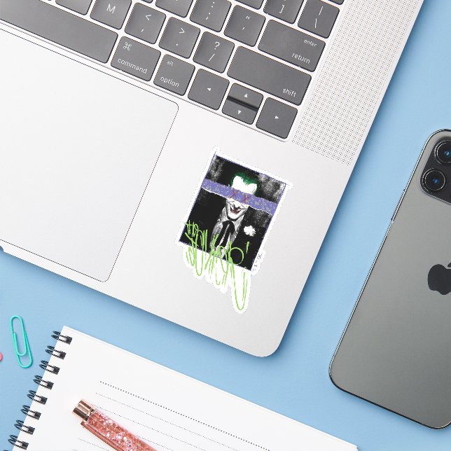 Pegatina La fotografía del cuaderno de bromas (Ordenado portátil con iPhone)