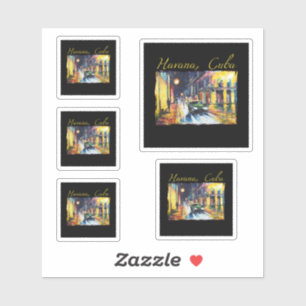 Pegatina La Habana Cuba - Escena nocturna Habana Vieja