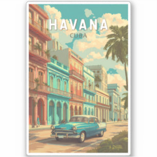 Pegatina La Habana Cuba Ilustracion Viaje Arte Vintage
