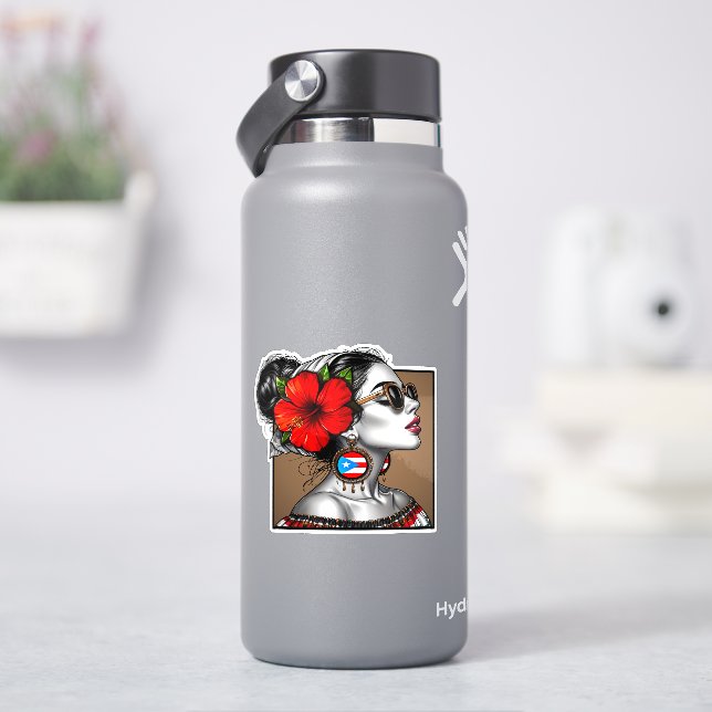 Pegatina La Jíbaraza 13 – Puerto Rican Jíbara Art Boricua  (hidrofrasco)