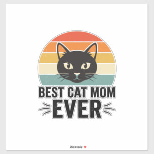 Pegatina La Mejor Mamá de Gatos Retro Cara de Gato Diseño V