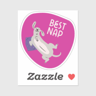 Pegatina La mejor siesta lindo perro ilustrado fuchsia