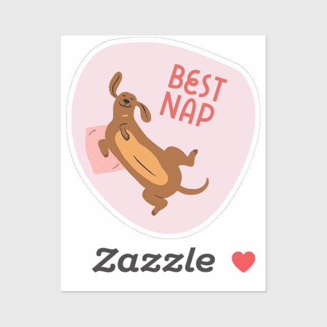 Pegatina La mejor siesta lindo perro ilustrado rosa (Hoja)