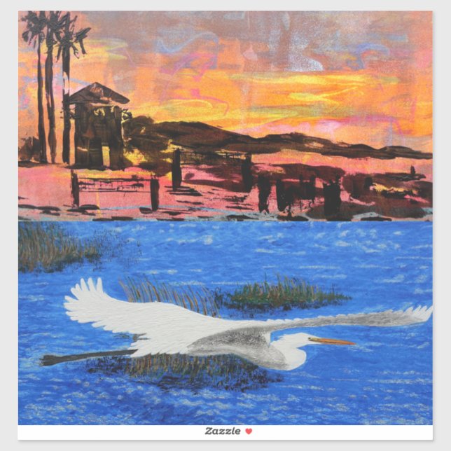 Pegatina La merienda Doho está al amanecer, egret blanco ne (Hoja)