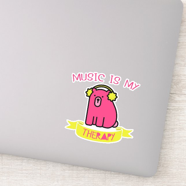 Pegatina La música es mi Therapate Cute Bear Vinyl (Detalle)