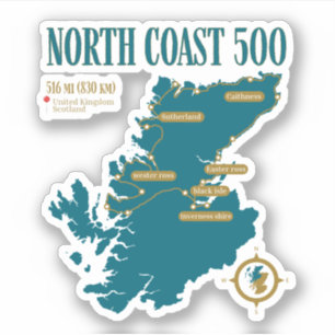 Pegatina La NC500, Ruta Escocia La costa norte regalos