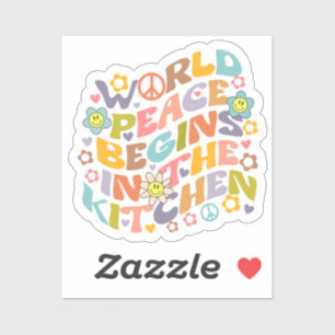 Pegatina La paz mundial comienza en la cocina, el retro veg