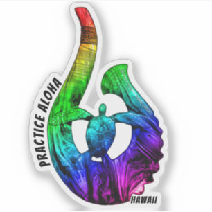 Pegatina La práctica hawaiana Aloha Honu Tribal Hook NeonRa