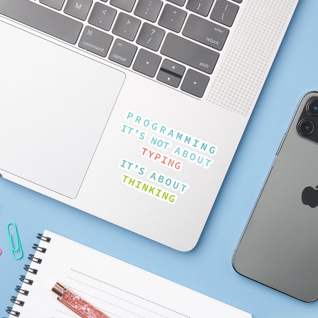 Pegatina La programación es pensar, no escribir – Desarroll (Ordenado portátil con iPhone)