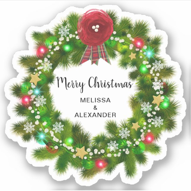 Pegatina La rama de la corona Holly Merry Christmas sellos  (Anverso)