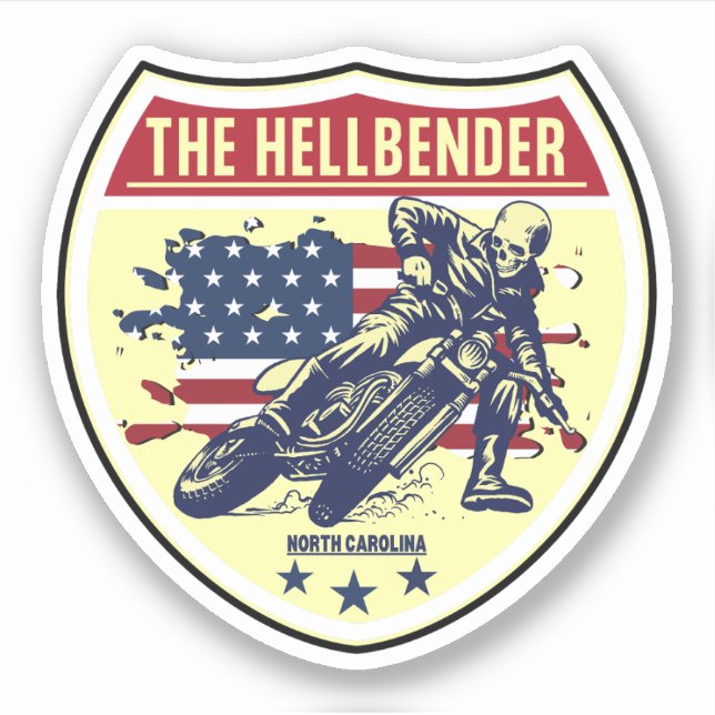 Pegatina La ruta Hellbender 28 North Carolina en motociclet (Anverso)