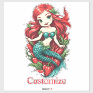 Pegatina La sirena de doble cola de la cabeza roja Thunder_