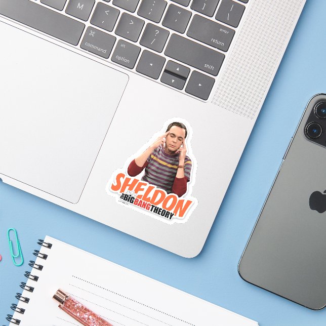 Pegatina La teoría del Big Bang | Sheldon (Ordenado portátil con iPhone)