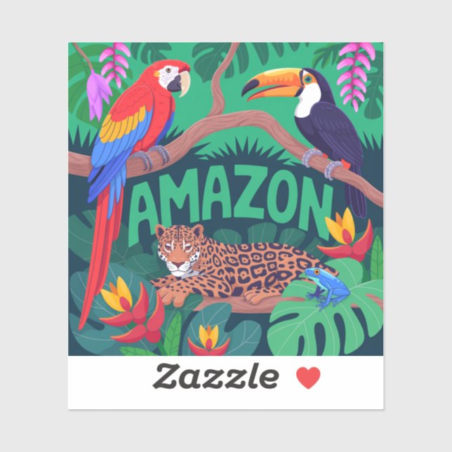 Pegatina La Vibrante Selva Amazónica De Vuelta A Los Pegati (Hoja)