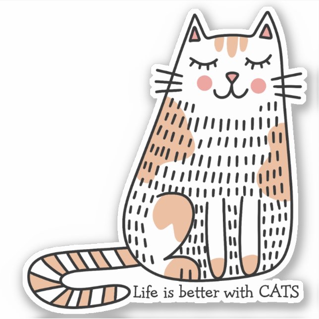 Pegatina La vida es mejor con gatos Doodle (Anverso)