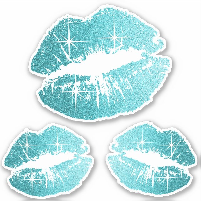 Pegatina Labios de Purpurina verde azulados - corte de beso (Anverso)