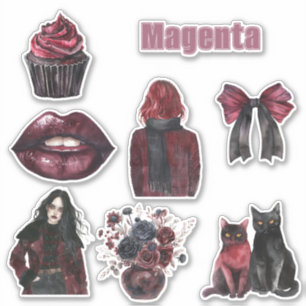 Pegatina Labios Magenta Gatos Flores Lazo