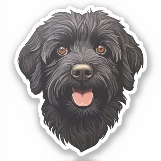 Pegatina Labradoodle Perro Negro (Anverso)