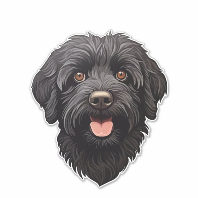 Pegatina Labradoodle Perro Negro (Anverso)