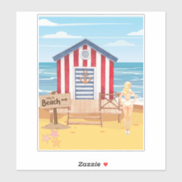 Pegatina ladie en la playa