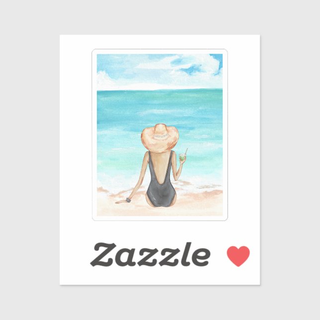 Pegatina ladie en la playa (Hoja)
