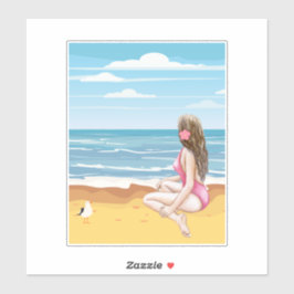 Pegatina ladie en la playa