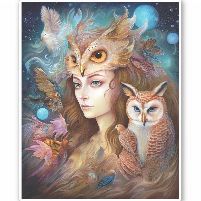 Pegatina Lady Con Owal Surreal Fantasy Art (Anverso)