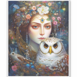 Pegatina Lady Con Owal Surreal Fantasy Art