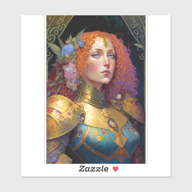 Pegatina Lady Knight Warrior Armor Fantasy Art (Hoja)