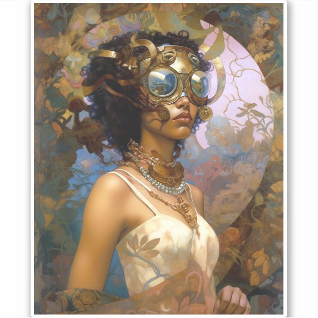 Pegatina Lady Wearing Goggles Black Fantasy Sci-Fi (Anverso)