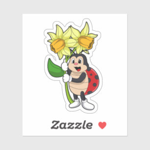 Pegatina Ladybug con Flower Daffodil