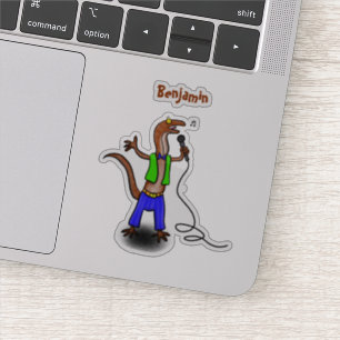 Pegatina Lagarto divertido cantando con micrófono dibujo an