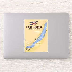Pegatina Lago Baikal Siberia cartel de viaje ruso Mapa