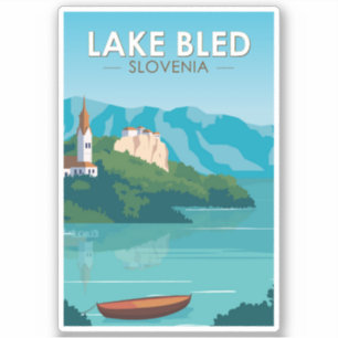 Pegatina Lago Bled Eslovenia Viaje Retro Viaje Arte Viaje V