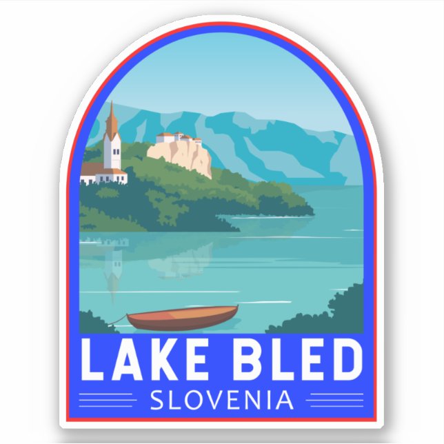 Pegatina Lago Bled Eslovenia Viaje Retro Viaje Arte Viaje V (Anverso)