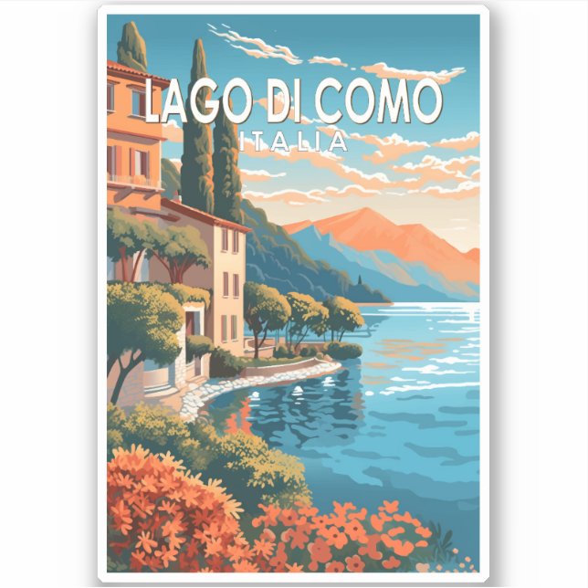 Pegatina Lago de Como Italia Viaje al Vintage (Anverso)