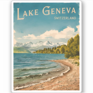 Pegatina Lago de Viajes Vintage Ginebra Retro Suiza