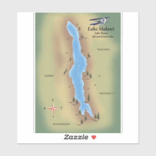 Pegatina Lago Malawi, cartel de viaje impresión mapa