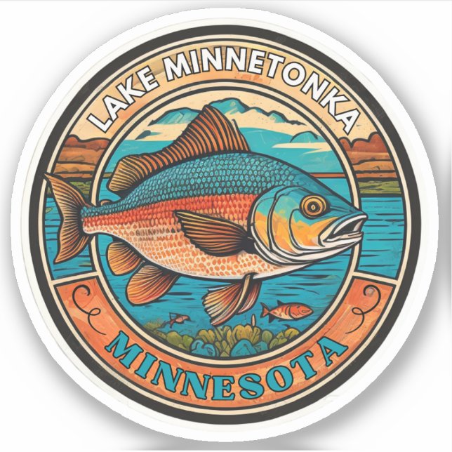 Pegatina Lago Minnetonka, pesca y navegación en bote de Min (Anverso)